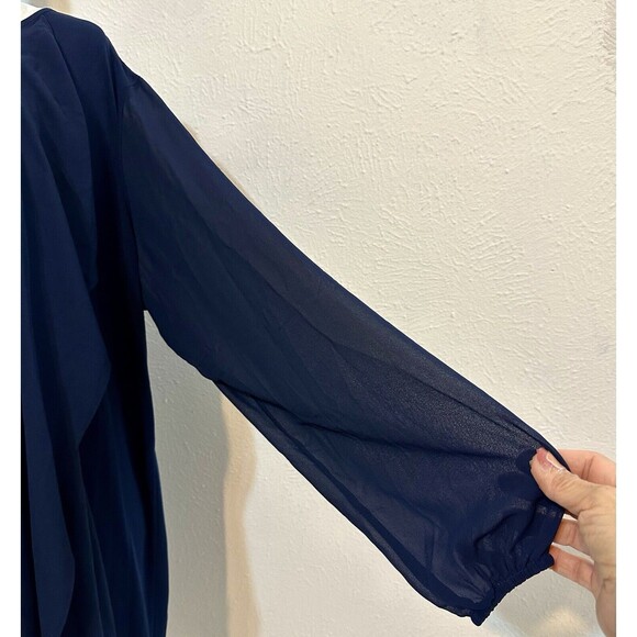 Susan Graver Size 1X Blue Liquid Knit Overlay Tunic Tie Back Occasion Minimalist - Picture 3 of 15